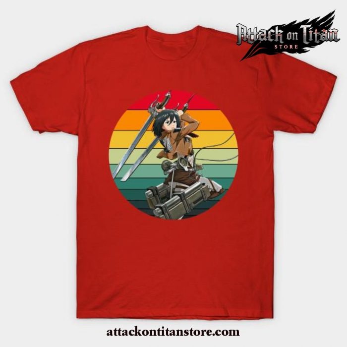 Attack On Titan Mikasa Ackerman - 80S Sunset T-Shirt Red / S
