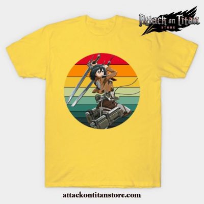 Attack On Titan Mikasa Ackerman - 80S Sunset T-Shirt Yellow / S