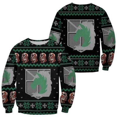 attack on titan ugly christmas sweater military badged police xmas gift custom clothes gearanime - Attack On Titan Store