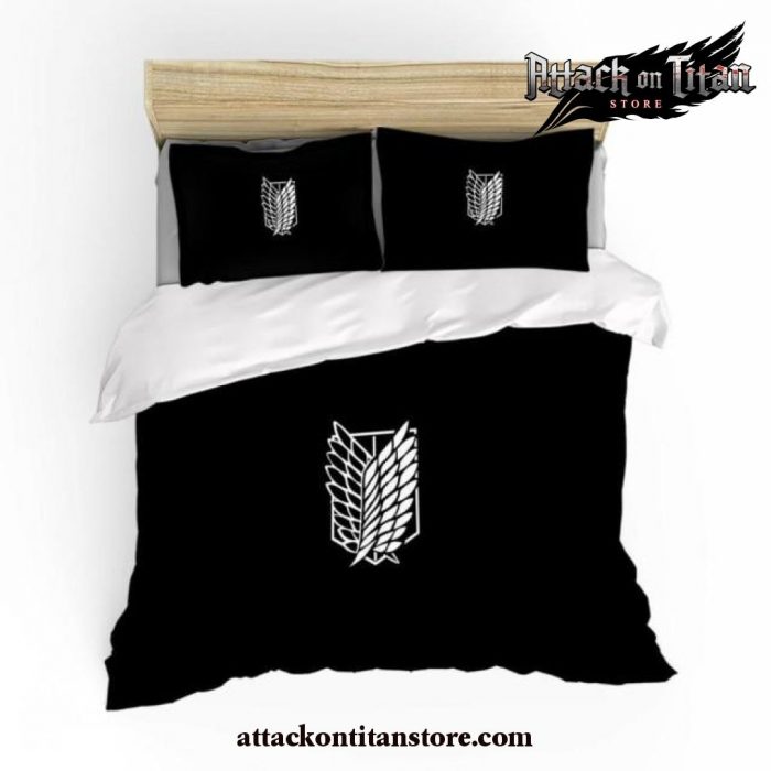Attack On Titan On Wings Of Freedom Emblem Logo Black Bedding Set As Picture / Eu-Sk(260X220Cm)