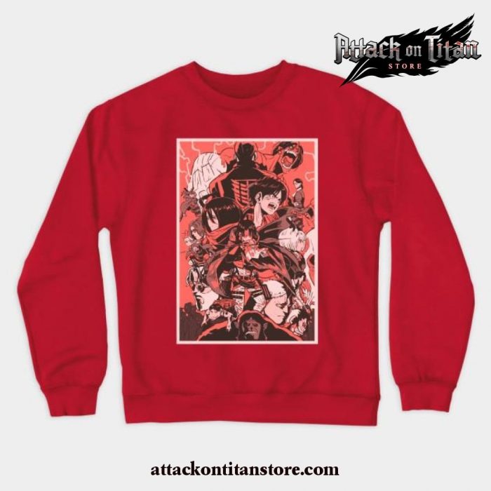Attack On Titans Design Crewneck Sweatshirt Red / S
