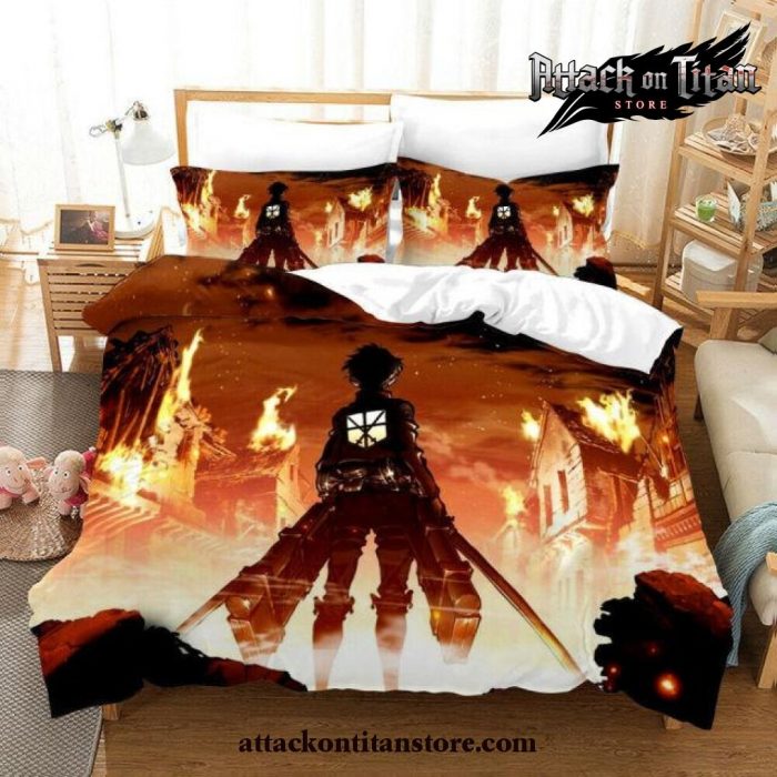 Burning Attack On Titan Bedding Set Duvet Cover Us Full 200X229Cm