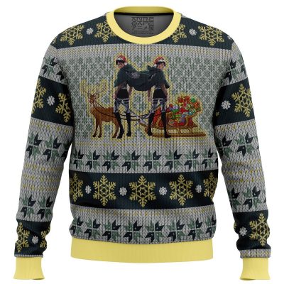 eren yeager and levi ackerman premium ugly christmas sweater 321836 - Attack On Titan Store