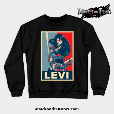 Levi Ackerman Poster Crewneck Sweatshirt Black / S