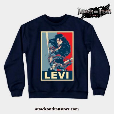 Levi Ackerman Poster Crewneck Sweatshirt Navy Blue / S