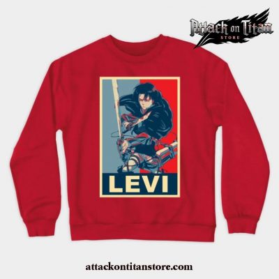 Levi Ackerman Poster Crewneck Sweatshirt Red / S