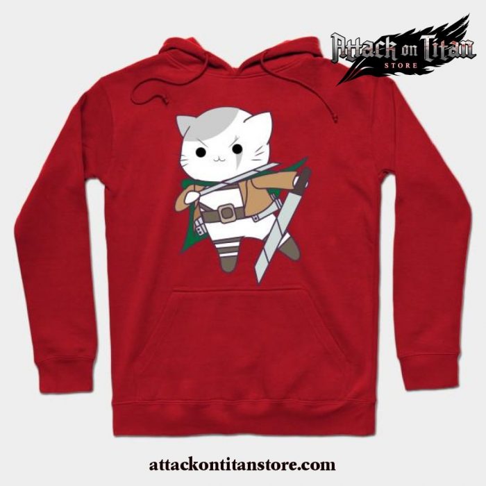 Levi Cat - Attack On Titan Hoodie Red / S