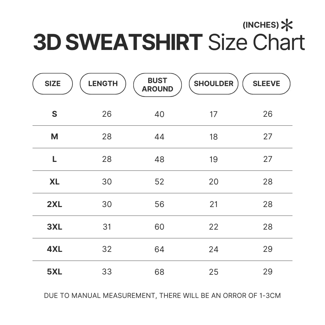 3D Sweatshirt Size Chart - Attack On Titan Store